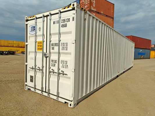 Contenedor seminuevo High Cube de 40 pies blanco